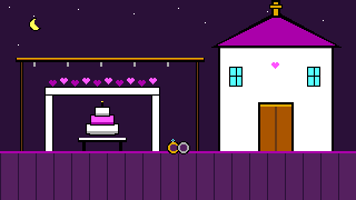 A little night chapel, an arch of hearts, a cake and a wedding rail where married keys hang