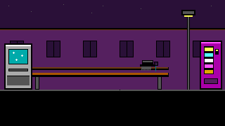 A dark corner behind the motel, a bench under a street lamp, a black veil